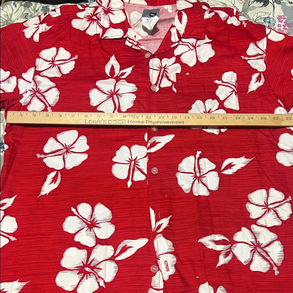 Quicksilver Red Hawaiian Floral Button-Up Shirt - Picture 3 of 4
